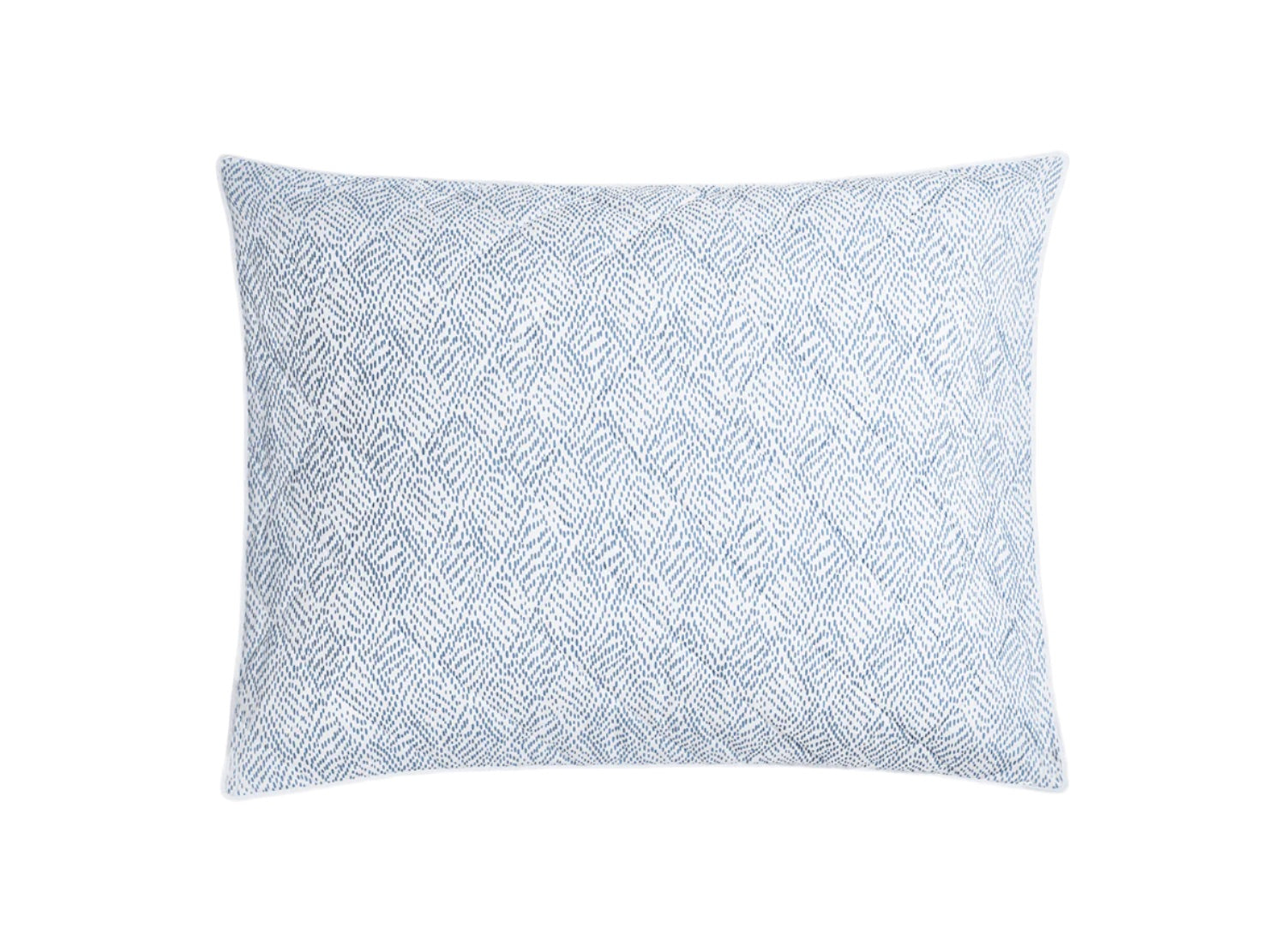 Square pillow from the Matouk Duma Diamond Bedding Collection, featuring a subtle light blue and white herringbone geometric pattern in luxurious Egyptian cotton percale, photographed against a plain white background.
