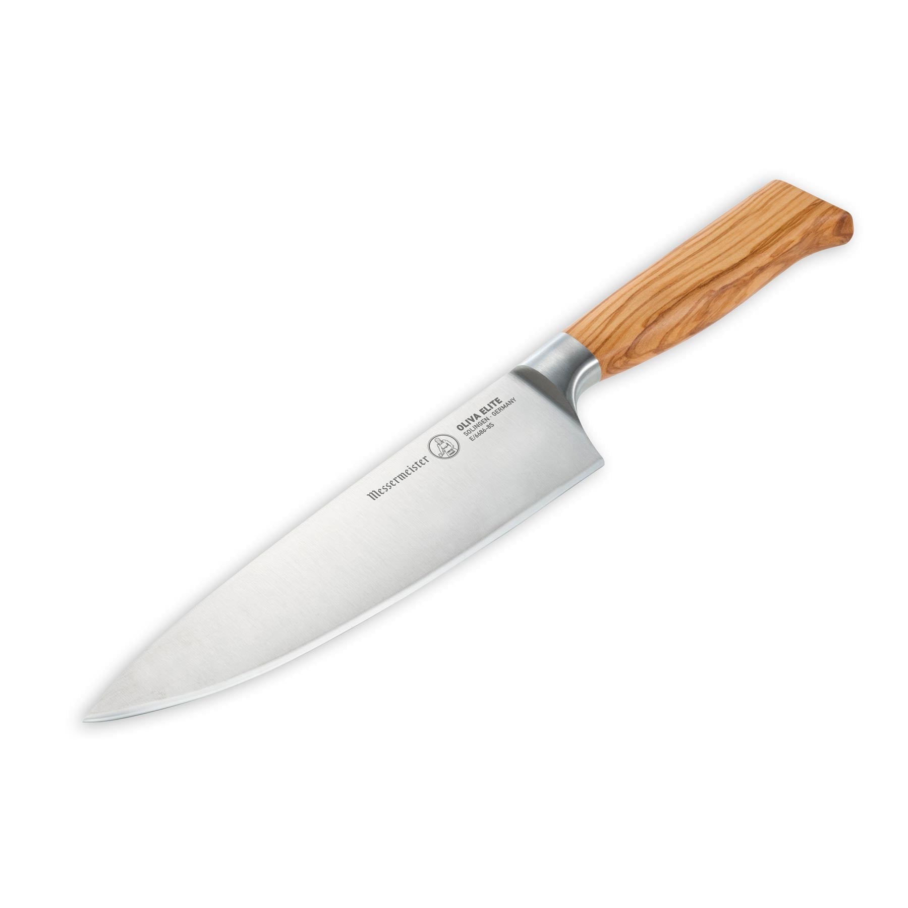 The Messermeister Oliva Elite Knife Starter Set, 3-Piece, features blades crafted from stainless carbon alloy with wooden handles, inspired by Solingen Germany’s renowned blade-making tradition and shown on a white background.