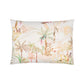 Add a touch of oasis charm to your space with the Christian Fischbacher Satin Oasis Bedding Collection pillowcase, featuring tropical palm trees and foliage in pastel and earthy tones on white.