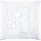 This square white pillow from the Hand-Stitched Bedding Collection by John Robshaw features a subtle, irregular pattern of small blue stitched lines across the surface, evoking the delicate detailing of artisanal coverlets.