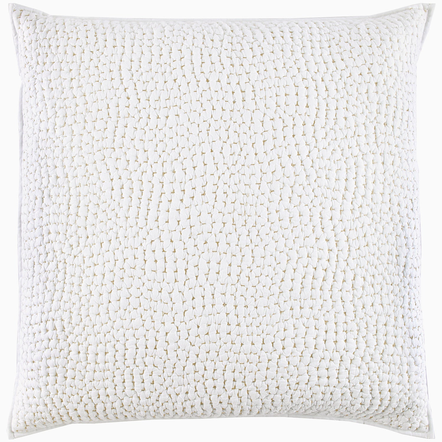 Hand-stitched decorative pillow from the John Robshaw Hand-Stitched Bedding Collection, featuring a textured white cotton voile cover, photographed against a white background.