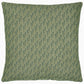 The Farah Light Indigo Bedding Collection by John Robshaw includes a square green pillow crafted from soft cotton voile with a repeating dark green fern-like leaf pattern.