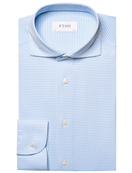 Eton Slim Light Blue Houndstooth Four-Way Stretch Shirt