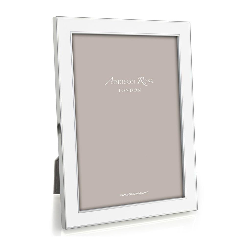 The Addison Ross Enamel and Silver Frame Collection features upright frames with blank inserts and flexible two-way easels for versatile display.