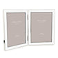 From the Enamel and Silver Frame Collection by Addison Ross, this elegant double photo frame fits two 5 x 7 inch (13 x 18 cm) photos and includes a flexible two-way easel on a white background.