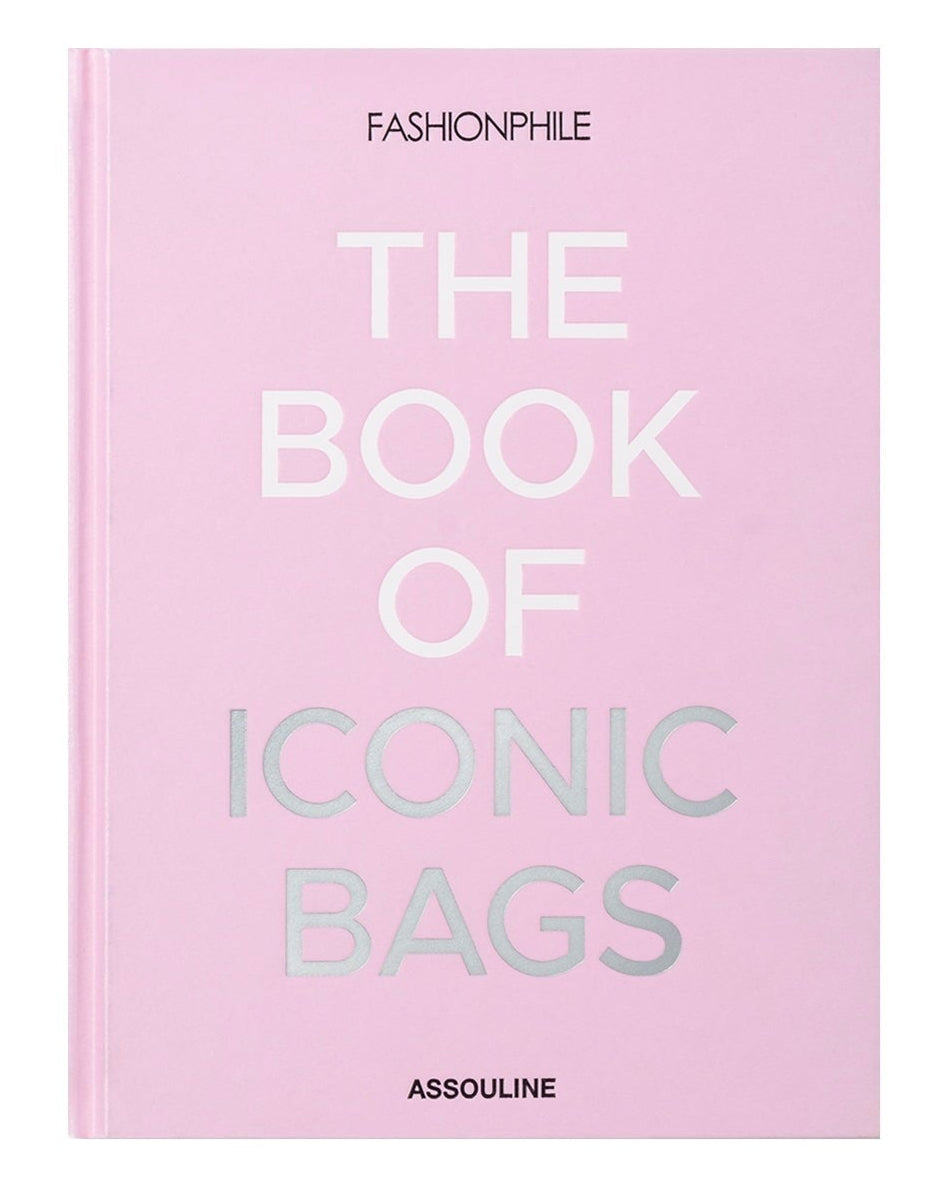 Fashionphile: The Book of Iconic Bags" is a pink hardcover by Assouline celebrating luxury accessories and iconic investment handbags.