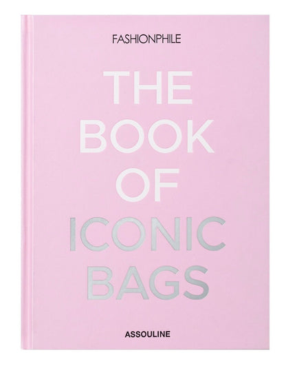 Fashionphile: The Book of Iconic Bags" is a pink hardcover by Assouline celebrating luxury accessories and iconic investment handbags.