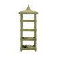 Introducing the Georgina Rattan Bookcase by Made Goods—a four-tiered green wicker bookcase featuring a pagoda-style pointed top and scalloped shelf edges, ideal for showcasing bath essentials or your favorite décor pieces.