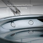 Close-up of a Hestan NanoBond Titanium Ultimate Cookware 10-Piece Set pan featuring flush rivets, with text highlighting that Molecular Titanium prevents food buildup for easier cleaning.