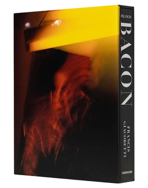 The image shows a book titled "Francis Bacon" by Assouline. The cover, reminiscent of pieces showcased at the Marlborough Gallery, features an abstract, blurred image with warm tones.