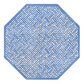 The Fretwork Collection by Caspari features octagonal tiles with a blue and white geometric interlocking pattern and solid blue edge—ideal for pairing with eco-friendly napkins to enhance any sustainable tablescape.