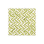 The Fretwork Collection by Caspari features square tiles with a green and white geometric zigzag pattern, displaying an interlocking design that's durable and perfect for modern spaces.