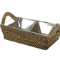 Calaisio's Sectional Server Collection features a rectangular handwoven basket with two handles, sectional tray design, and clear plastic compartments, shown on a white background.