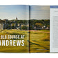A book, "Golfing the British Isles" by Graphic Image, features an image of The Old Course at St. Andrews on the left and text about this renowned golf course on the right under a header.