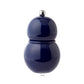 A glossy navy blue, double-bulb Chubbie Salt and Pepper Mill by Addison Ross, featuring a ceramic mechanism and metallic spherical knob, displayed on a white background with "Navy" written below.