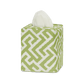 Add a stylish touch to your bathroom with the Gabriel Tissue Box Cover Collection by Matouk, featuring a green and white geometric pattern.