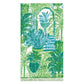 Illustration of a garden scene with lush green potted plants, an arched doorway, and steps in blue and green tones, featuring Caspari’s Garden Arbors Collection for eco-friendly tableware.
