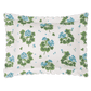 Rectangular pillowcase with scalloped edges, white background, and green and blue floral print from the Tillett x Matouk Geranium Bedding Collection by Matouk—perfect to pair with other pieces from this collection.