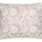 Introduce elegance to your space with the Granada Bedding Collection by Matouk. This rectangular pillow features a beige background accented by a white floral pattern, inspired by classic block print textiles, with various flowers and leaves arranged evenly across the surface.