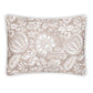 The Matouk Granada Bedding Collection in Dune features a rectangular beige cotton percale pillow with a white floral and botanical block print motif, shown on a white background.