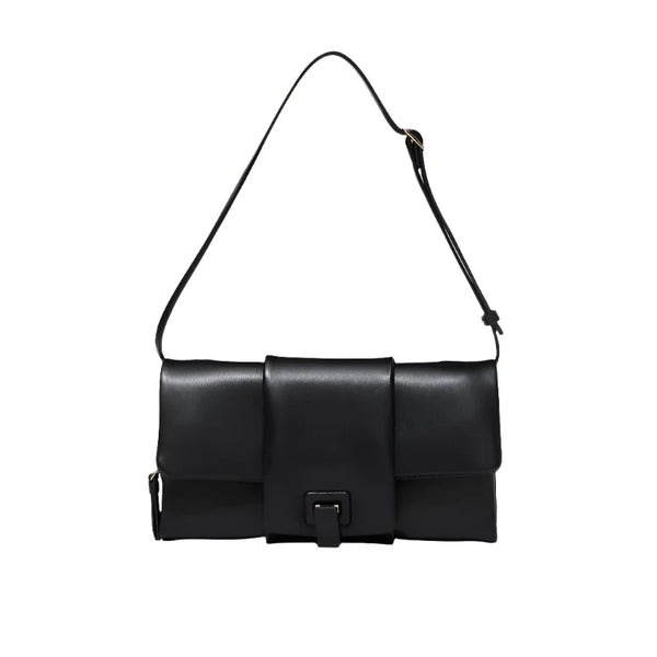 Proenza Schouler's Flip Shoulder Bag in black nappa leather features a rectangular flap and the brand's signature sleek PS1 closure.