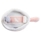 The Snuggly Cup Dog Toy, Blush by Haute Diggity Dog is a soft, plush dog toy shaped like a frying pan with a handle, featuring a pink and white color scheme and a small plush egg inside.