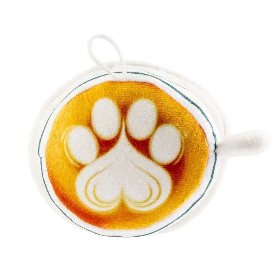 Introducing the Ruff’s Coffee Cup + Saucer Dog Toy from Haute Diggity Dog—a plush toy designed for interactive play, featuring a whimsical coffee cup and saucer shape, perfect for pairing with your coffee-themed dog toy collection.