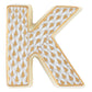 Herend Letters: A decorative letter "K" featuring a gold leaf-shaped pattern outlined in black on a white background, evoking hand-painted artistry and inviting admiration.