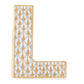 The Herend Letters is a white ceramic "L" with hand-painted gold geometric feather patterns and gold-edged detailing, ideal for artistic display.
