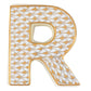 The Herend Letters ceramic letter "R" features a gold and white geometric pattern with gold outlines, reflecting artistic appreciation inspired by hand-painted designs.