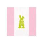 Celebrate with Caspari’s Hoppy Easter Cocktail Napkins—pink and white triple-ply, featuring a green bunny silhouette with “Happy Easter” inside. Eco-friendly and perfect for holiday gatherings.