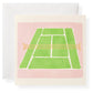 Karen Adams Tennis Club Gift Enclosures feature a green tennis court with a yellow net on a pink background and include a white envelope—ideal for gift enclosures or as stylish blank cards for any occasion.