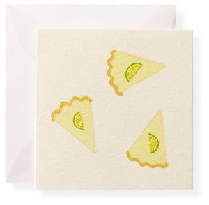 The Karen Adams Flour Shoppe Gift Enclosures are square greeting cards on natural white, featuring three illustrated key lime pie slices with green lime wedges—perfect as enclosure or gift cards.