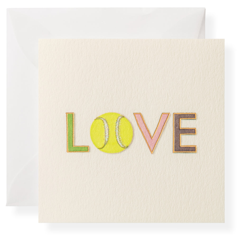 The Karen Adams Tennis Club Gift Enclosures feature "LOVE" with a tennis ball as the "O." Perfect as a blank card or gift enclosure, each comes with a white envelope.