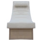 A modern Sway Lounge Chair with a textured Neutral Boucle, fluffy white cushion and a rectangular wooden base from the McGuire Furniture collection.