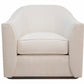 Cream-colored upholstered Hickory Chair Jupiter Swivel Chair with curved armrests, a cushioned seat, and a swivel mechanism.