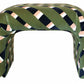 Martini Small Ottoman by Associated Design with a striped pattern in black, white, and tan, forming an arch shape, reminiscent of the chic designs featured at the Kips Bay Show House.