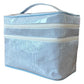 The Walker Valentine Walton Travel Case features a handle, cheerful blue and white stripes, and two white zippers.