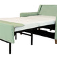 The Lee Industries Twin XL Sleeper Sofa, upholstered in light green with wooden legs, is displayed extended as a twin XL bed with a white mattress.