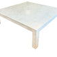 The Bojay Bone Inlay Cocktail Table features a square, modern white design with a smooth top and four thick legs—perfect for adding elegant artistry to stylish living rooms. Photographed on a white background.