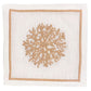 The Sea Sponge Coaster Set by Haute Home features white linen coasters with a central beige hand-embroidered coral motif and a delicate light brown border.