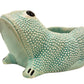 From the Jean Roger Paris Ceramic Frog Collection, this textured light blue ceramic planter is shaped like a frog with black and white eyes and black markings on its front feet.