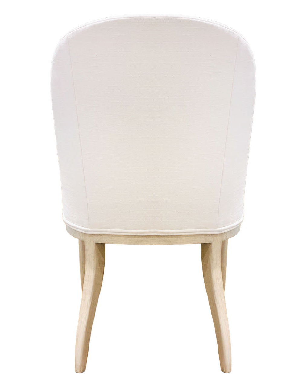 The Maurice Dining Chair by Sherrill/Mr & Mrs Howard offers comfortable seating with white upholstery and light wooden legs, displayed from the back against a white background—ideal for any dining space.