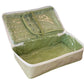 The Walker Valentine Handled Brush and Makeup Case is a rectangular green striped makeup bag with a zippered closure, transparent plastic lining, brush compartments, and an open lid, shown empty.