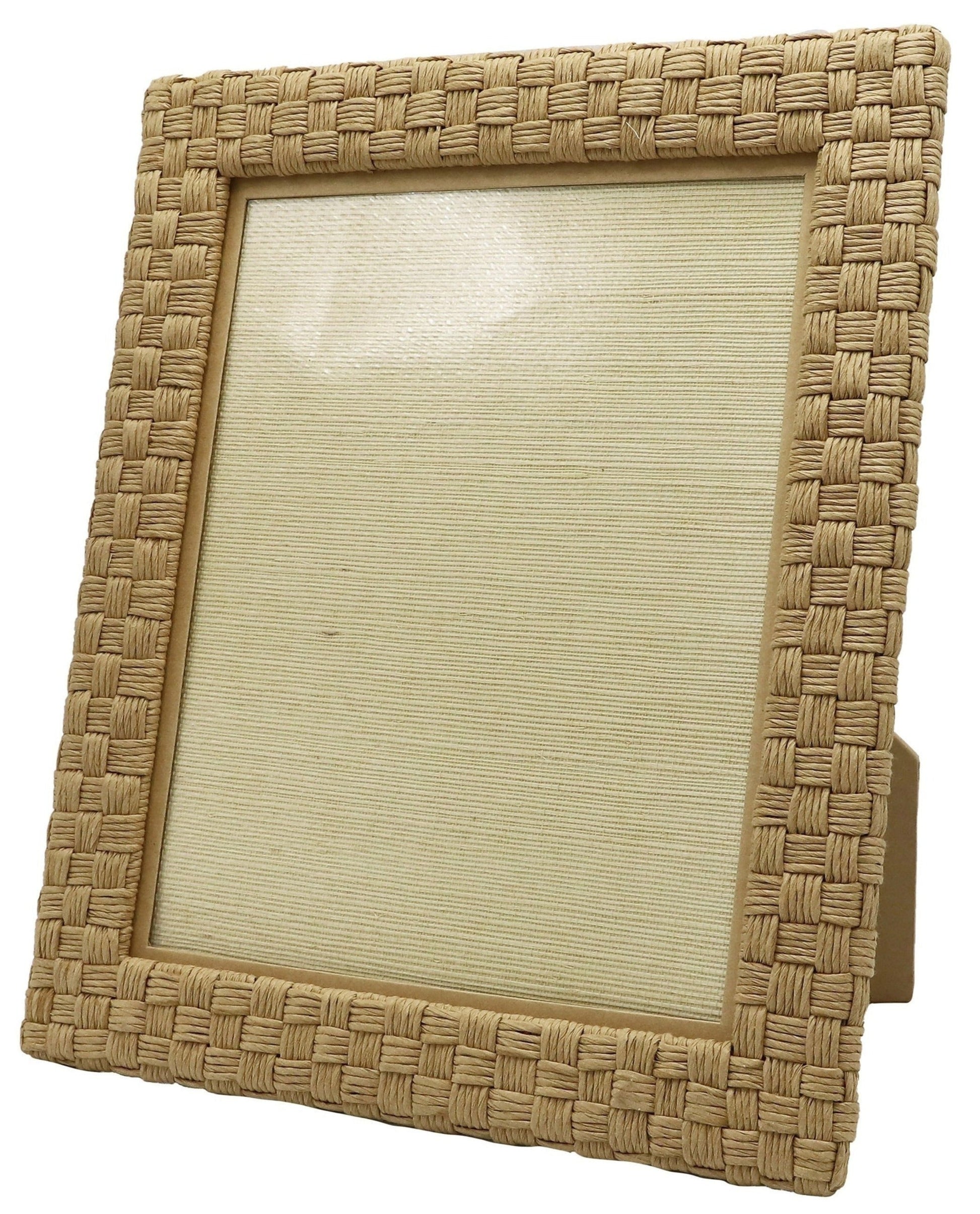 A Pigeon & Poodle Genova Frame Collection picture frame with a crisscross pattern, standing upright, isolated on a white background.