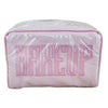 Small Milan Cosmetic Case, "MAKEUP" - Pink Pinstripe