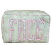 Large Milan Cosmetic Case, "FACE" - Green Pinstripe