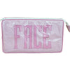 Small Helen Cosmetic Case, "FACE" - Pink Pinstripe