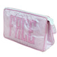 The Walker Valentine Small Helen Cosmetic Case features pink and white stripes, a transparent cover, and "FACE" in bold pink letters—perfect for stylish, organized travel.