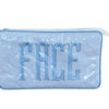 Small Helen Cosmetic Case, "FACE" - Blue Pinstripe